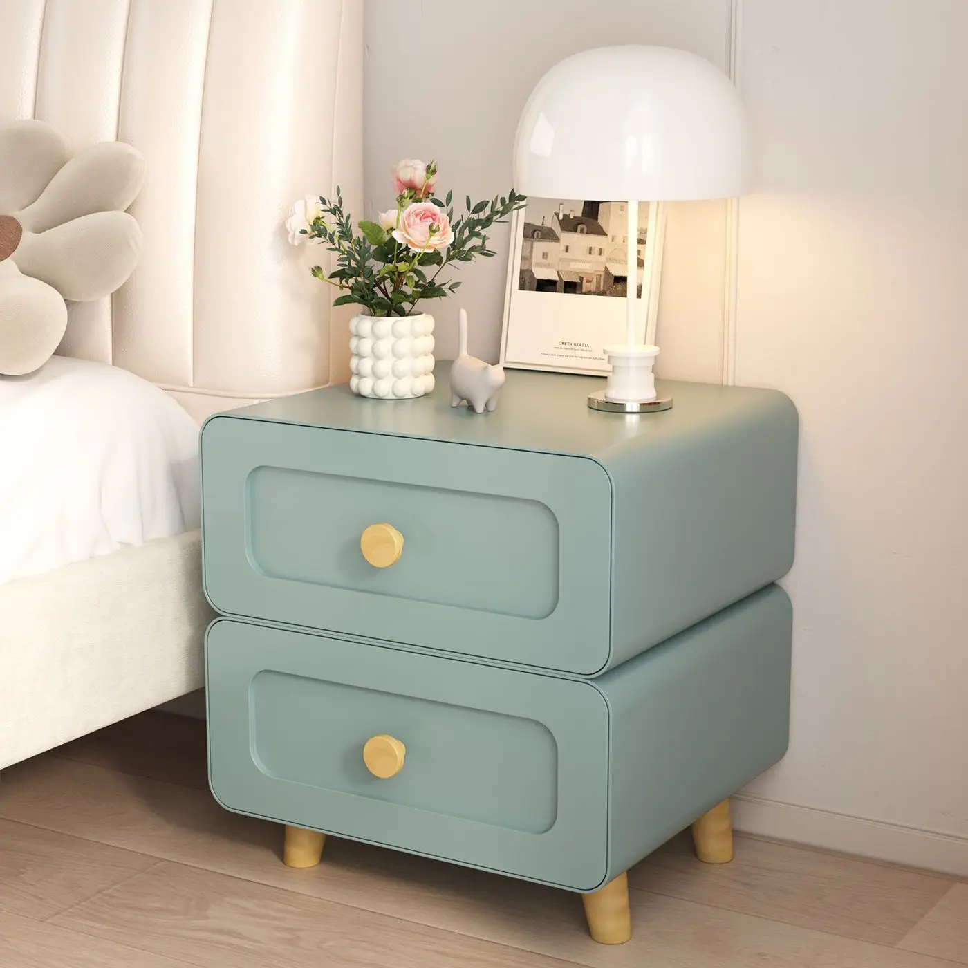 โมเดิร์นมินิโต๊ะข้างเตียงห้องนอนขนาดเล็กInsลมตู้เก็บของข้างเตียงHome Space Saving Design