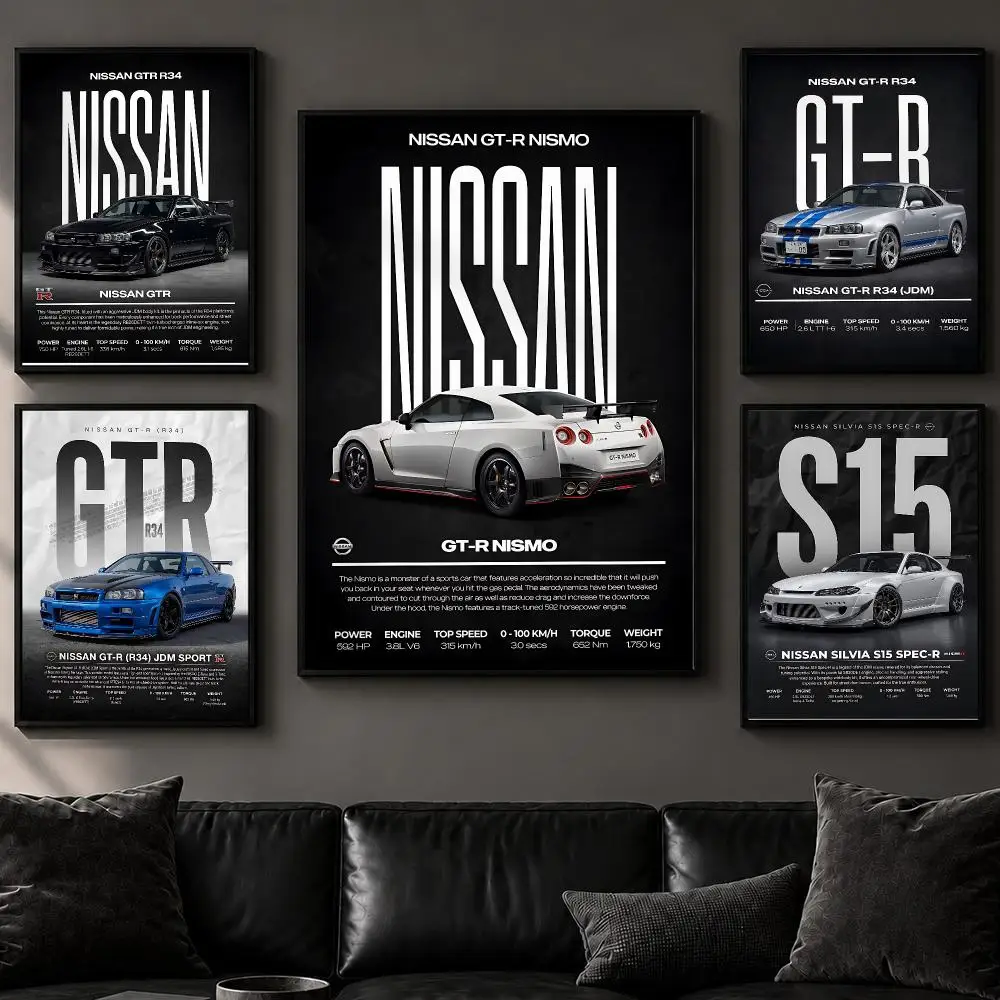 Brand N-NissanS Poster Art  Self-Adhesive No Glue Residue Wall Decor for Bedroom Living Room
