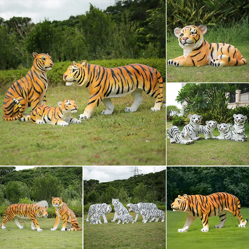 FRP Simulation Tiger Sculpture Outdoor Lawn Garden Zoo Landscape Decoration Large Beast Model Ornaments