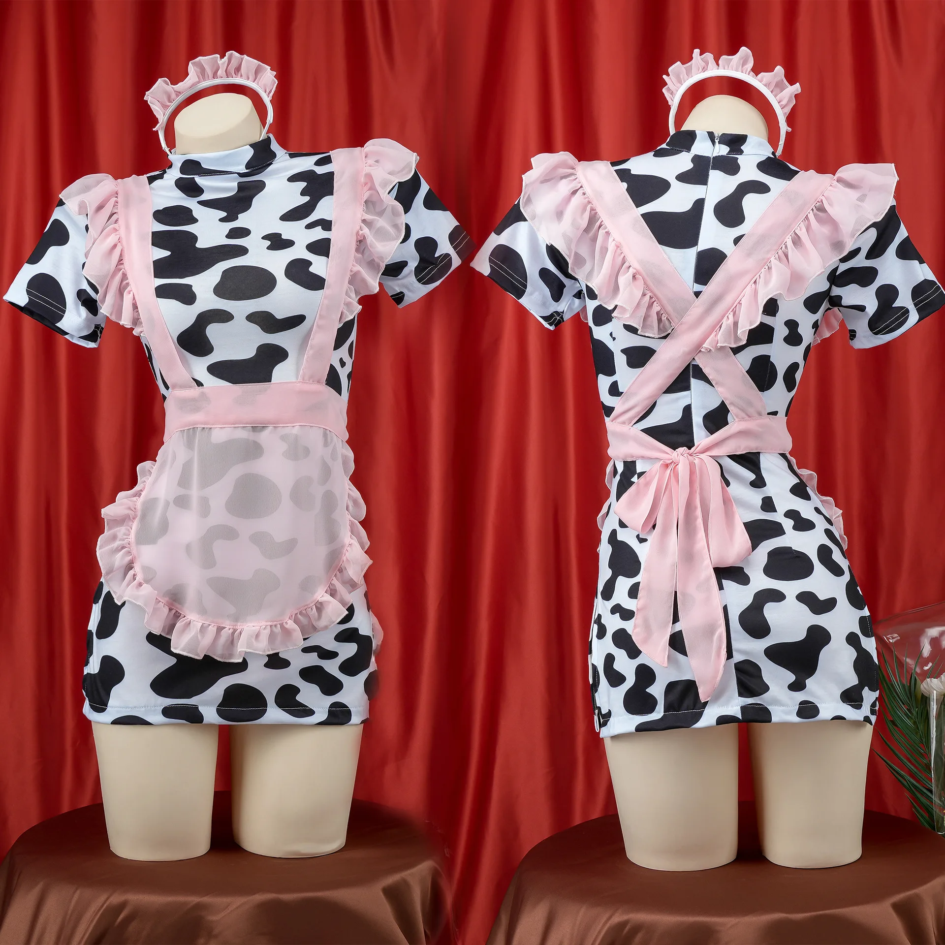 Traje de sirvienta de vaca para mujer y niña, ropa interior Sexy, vendaje ahuecado, lencería Sexy con lazo, traje de Cosplay