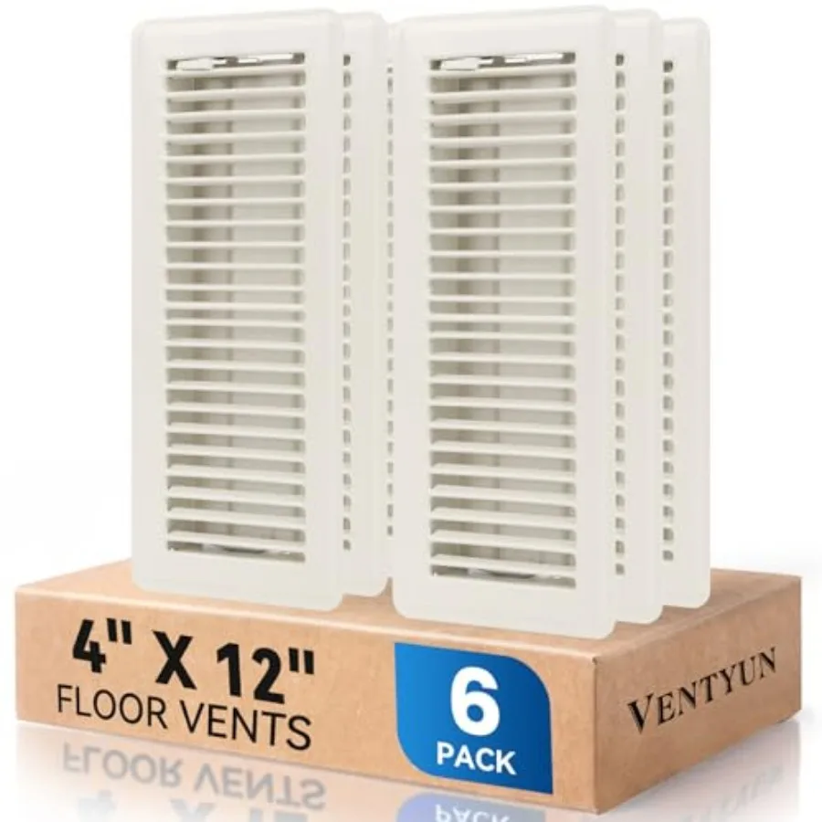 

4" x"Floor Register Vent Covers 6-Pack, Walkable Powder-Coated Metal Vent Covers with Adjustable Airflow, Curved Safe Edges for