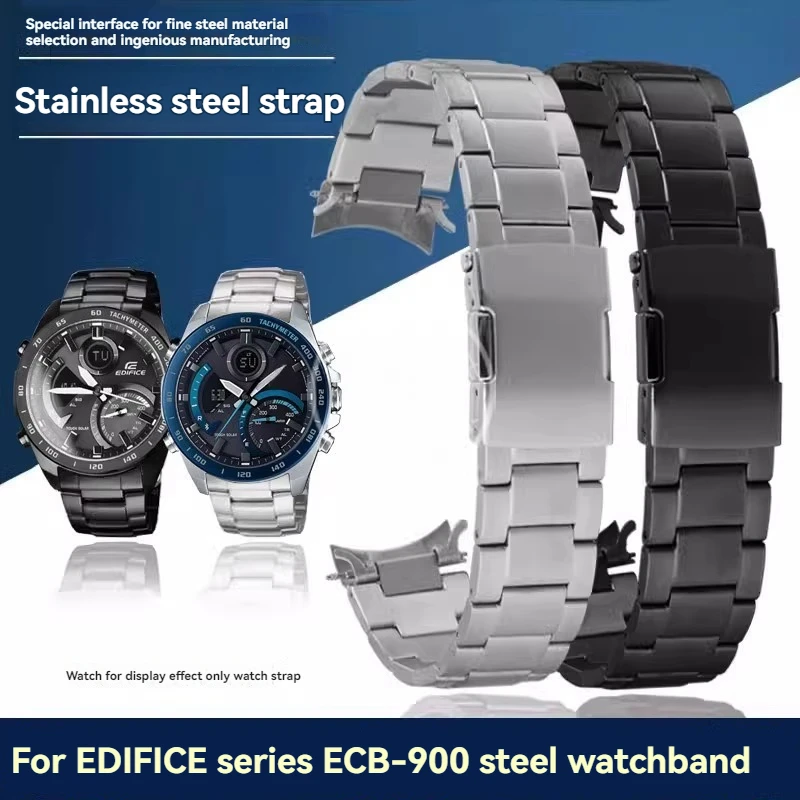 

For Casio 5582 Curved End Watch Strap Dark Heart Clinic Series ECB-900 ECB 900 Stainless Steel Watch Strap 22mm Metal Wristband