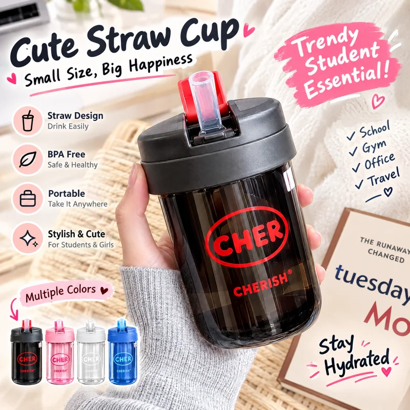 300ml Summer High Color Value Mini Children's Straw Cup Portable Men Women Student Plastic Material Cute Sports Cup for Outdoor