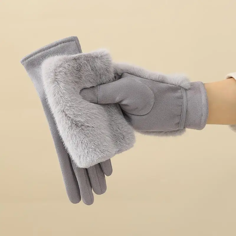 1 زوج سميكة صوف مبطن قفازات لمس المرأة شتاء دافئ في الهواء الطلق ركوب الدراجات يندبروف قفازات