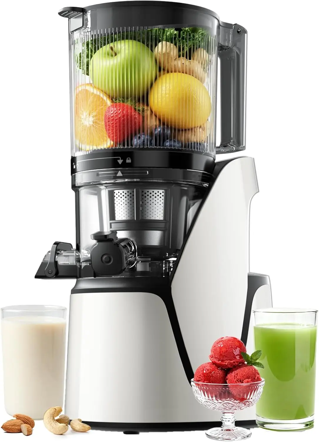 

Cold Press Juicer 3 In 1 Extra Large Chute 100oz Capacity Ac Motor Makes Juice Nut Milk Sorbet Bright White