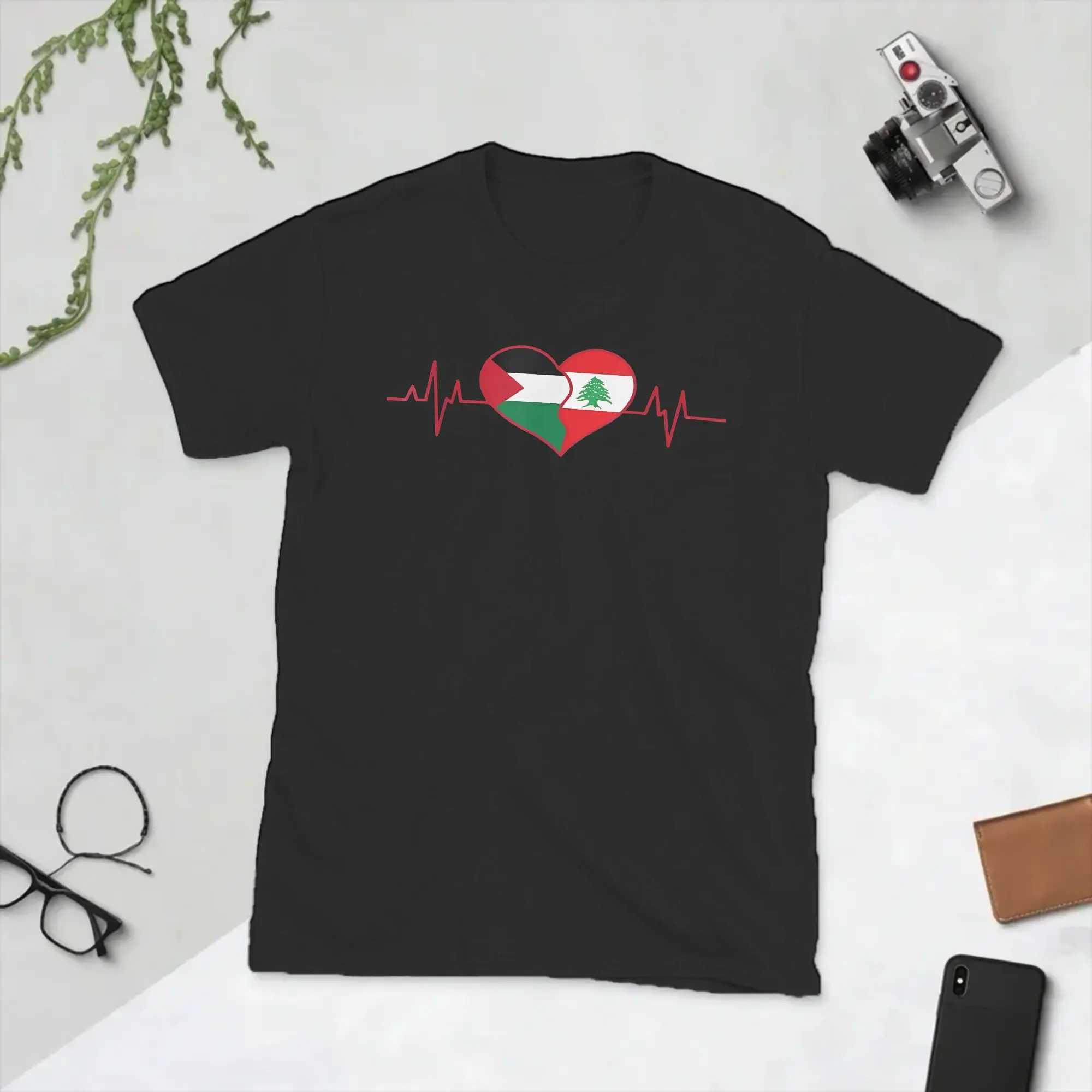 Lebanon Palestine Flag Men T Shirt  Vintage Tee Shirt Short Sleeve Crew Neck T-Shirt Pure Cotton Plus Size Clothes
