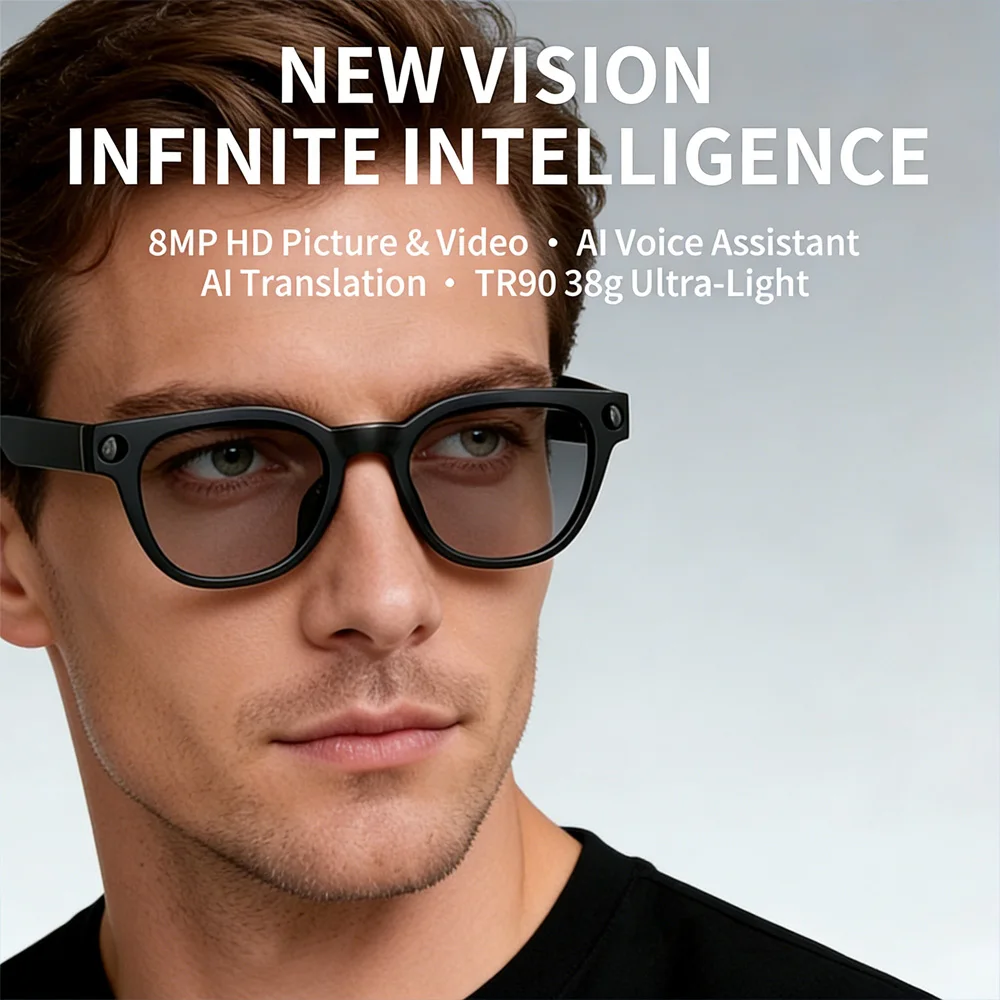 

Умные очки MT3 AI с камерой 8 МП, записью видео 1200P, переводом в реальном времени на 100+ языков, Bluetooth 5.3, звонками, Wi-Fi и сенсорным управлением