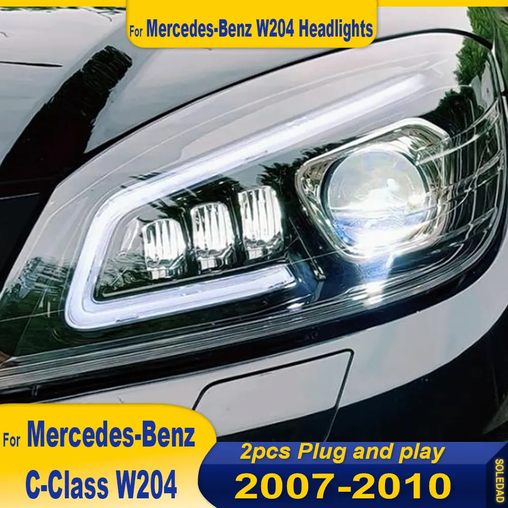 Car Light For Mercedes-Benz C-Class W204 2007 2008 2009 2010 2011  Headlight Full LED Projector Front Lamps DRL Turn Signal 2pcs