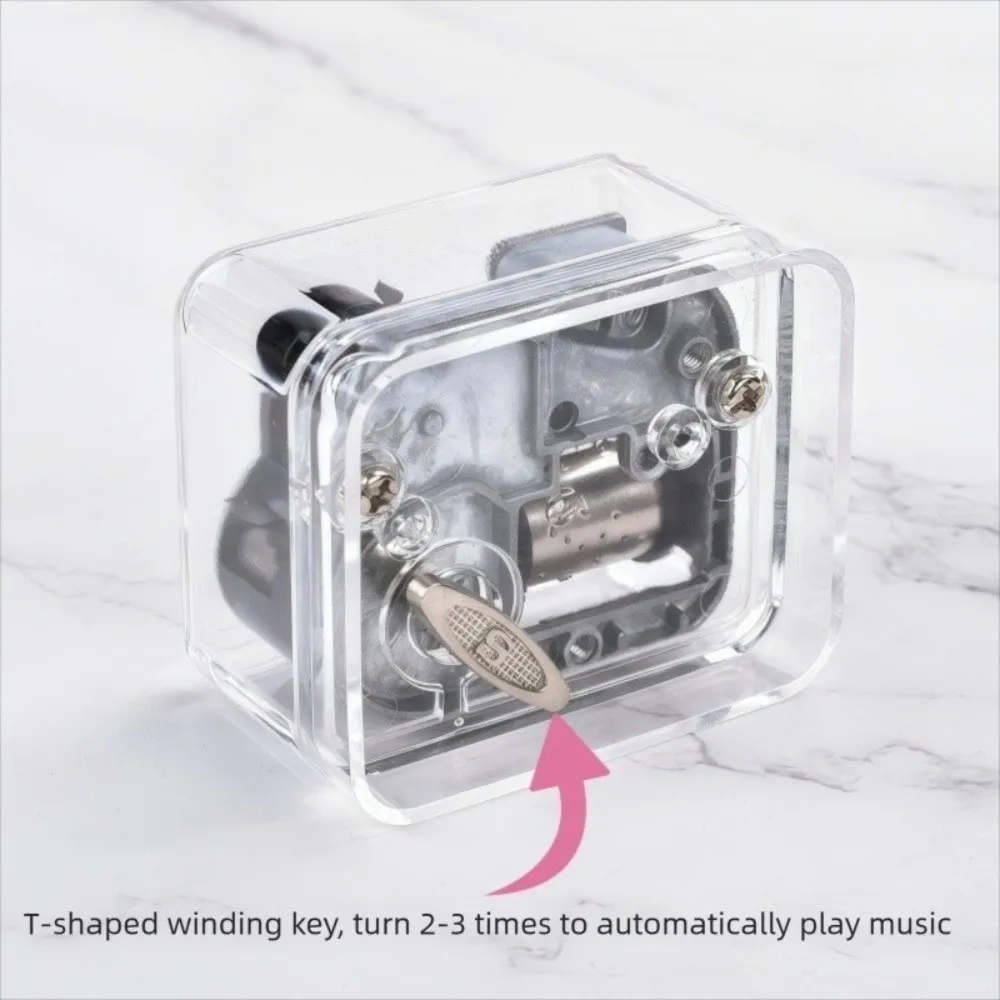 Creative Acrylic Transparent Mini Music Box Clockwork Spring Square Clockwork Music Box Random Song Dancer Music Box Gift