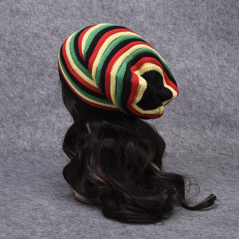 Knitted Beanie Hat Rainbow Striped Unisex Warm Protective Autumn Winter Headwear for Outdoor Daily Use