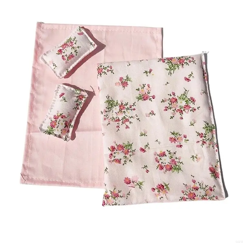 ミニチュア装飾用のシーツ枕キルト付きドールハウス寝室寝具セット