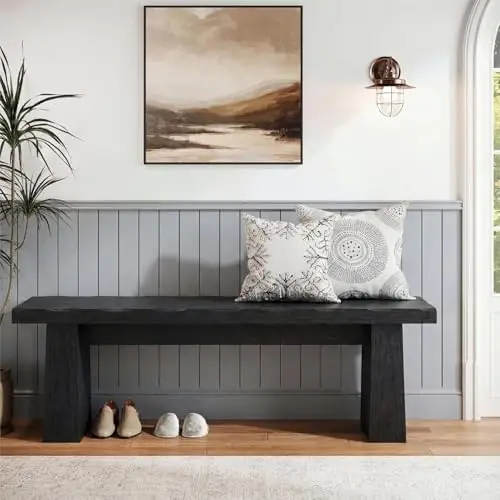 47-Inch Entryway Bench, Farmhouse Shoe Bench with Sturdy Frame, End of Bed Stool for Bedroom, Living Room, Dining Room
