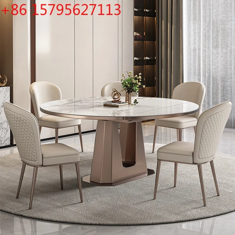

Ancient Italian rock slab dining table household light luxury simple small apartment retractable dining table and chair