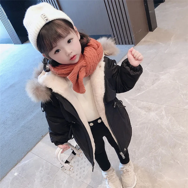 Winter Baby Girls Coat Hooded Plus Velvet Thicken Keep Warm Kids Jacket Windbreaker 2 3 4 5 6 7 Years New Children\'s Clothing