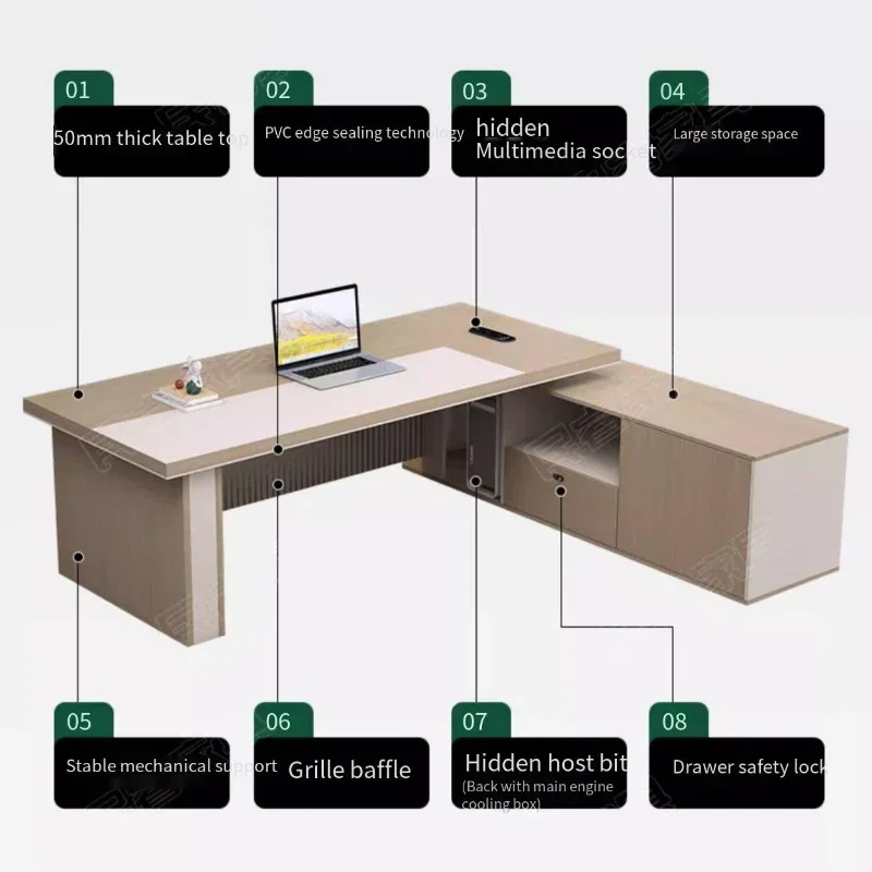 L Shape Cabinet Executive Desk Manager Designer Bureaux Computer Office Desk Organizers Table Pliable Lift Up Table