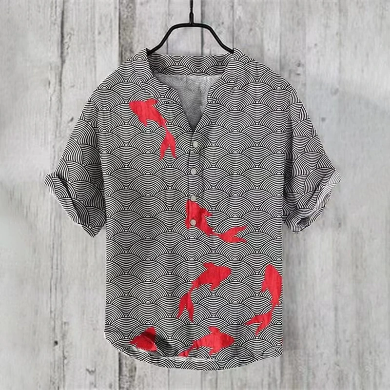 2024 Spring/Summer Men's and Women's Shirts Independent Station Leisure Fish Pattern Hawaiian Style Printed Shirts Men's Top