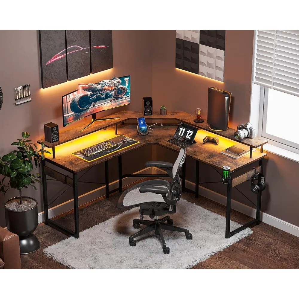 With Cup Holder Table Computer Desks With Full Monitor Stand Gaming Desk Organizer U-shaped Game Table Gaming Furniture Office