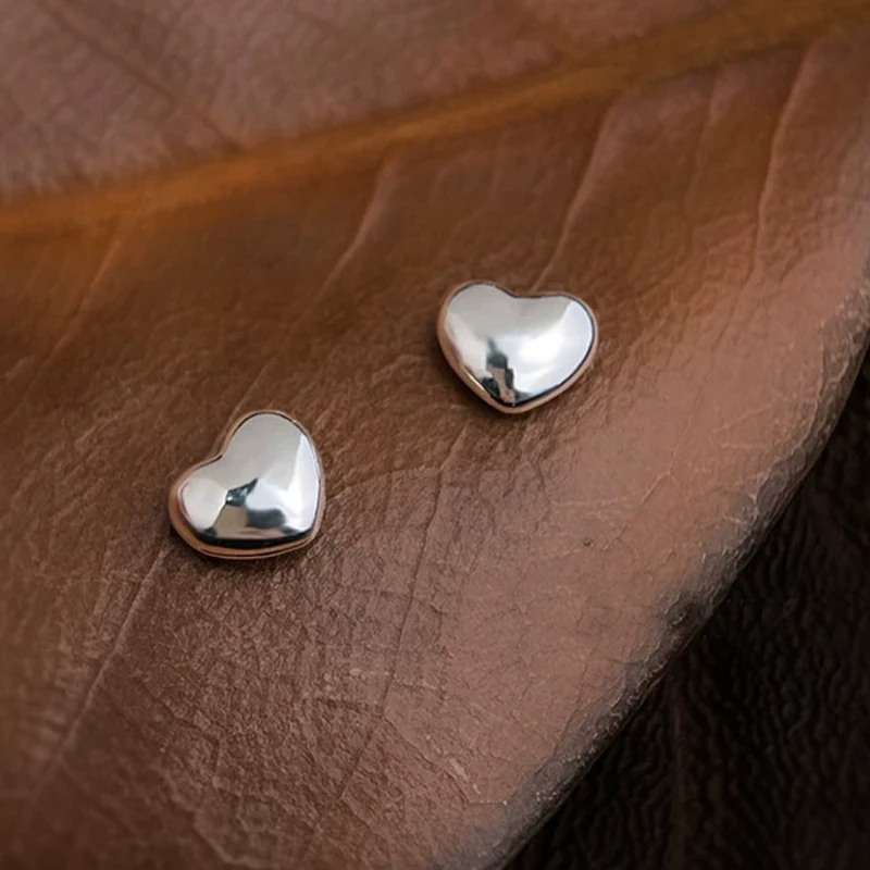 Silver Color Metal Heart Stud Earrings for Women Simple Jewelry  Trendy Love Cute Girls Small Earrings Romantic Accessories