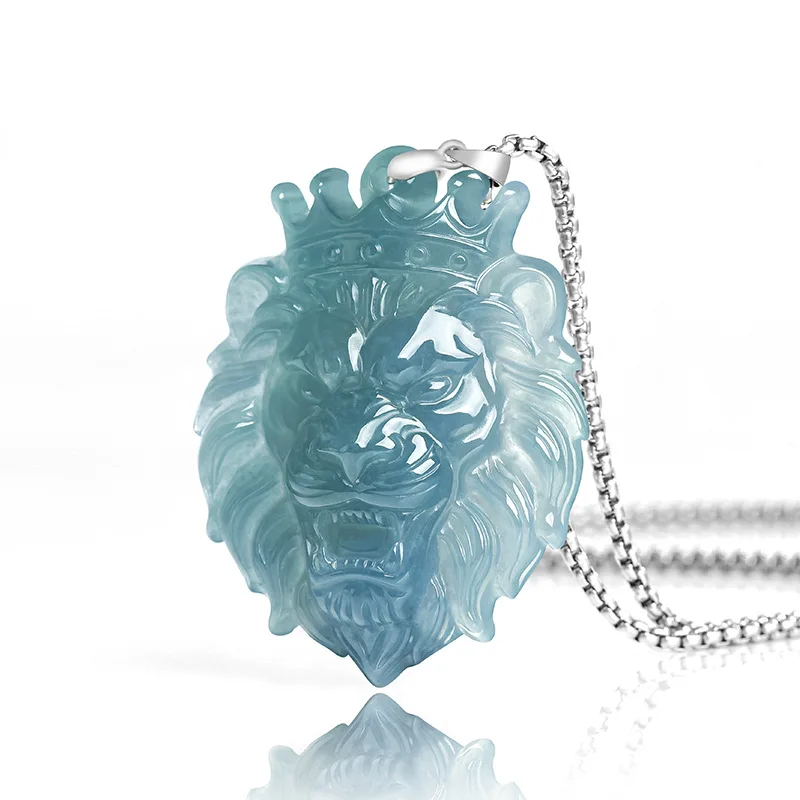 Natural Myanmar Jadeite Lion Pendant Necklace Fashion Luxury Real Jade Accessories Jewelry 925 Silver Gifts for Women