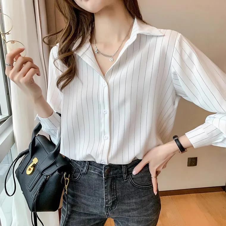 Koszule damskie z długim rękawem w paski, zapinane na guziki, bluzki z bufiastymi rękawami, plisowany dół, minimalistyczny, preppy, kobiecy, francuski styl, eleganckie.