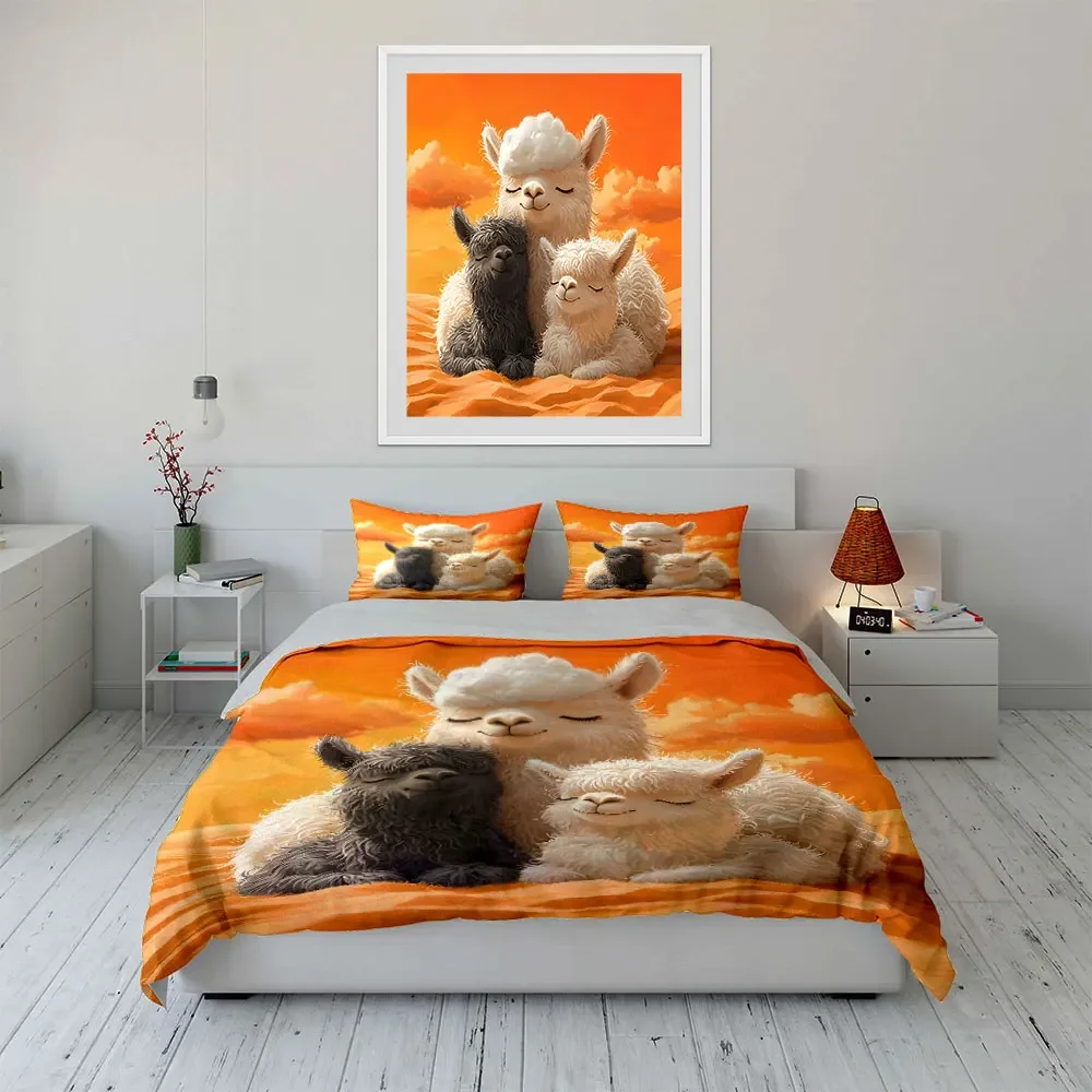 Cozy Alpaca Family Ornament Set Multiple sizes kid's and adults' bedroom Exquisite 3PC bedding set, gift