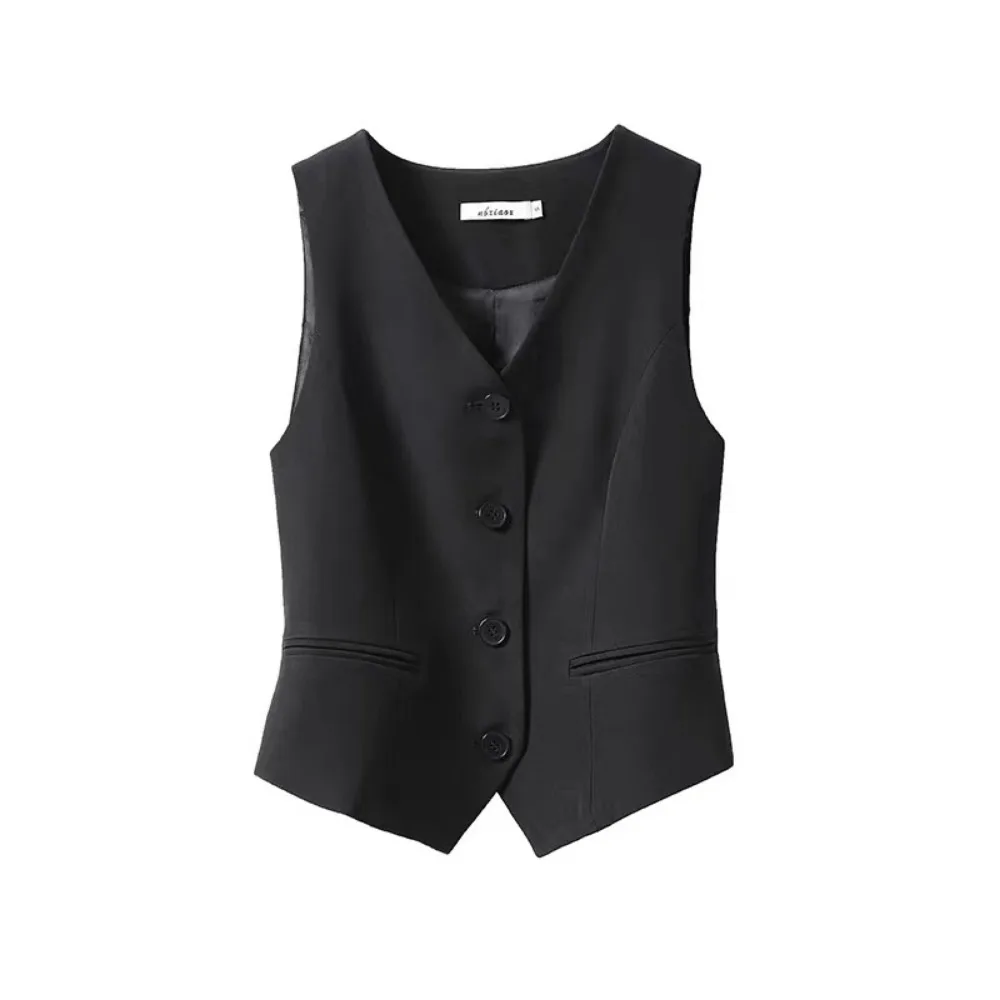 Suit Waistcoat Women\'s Vest 2024 Autumn New Top Slim Sleeveless Waistcoat Short Style Folded Wearing Clip Vest for Women