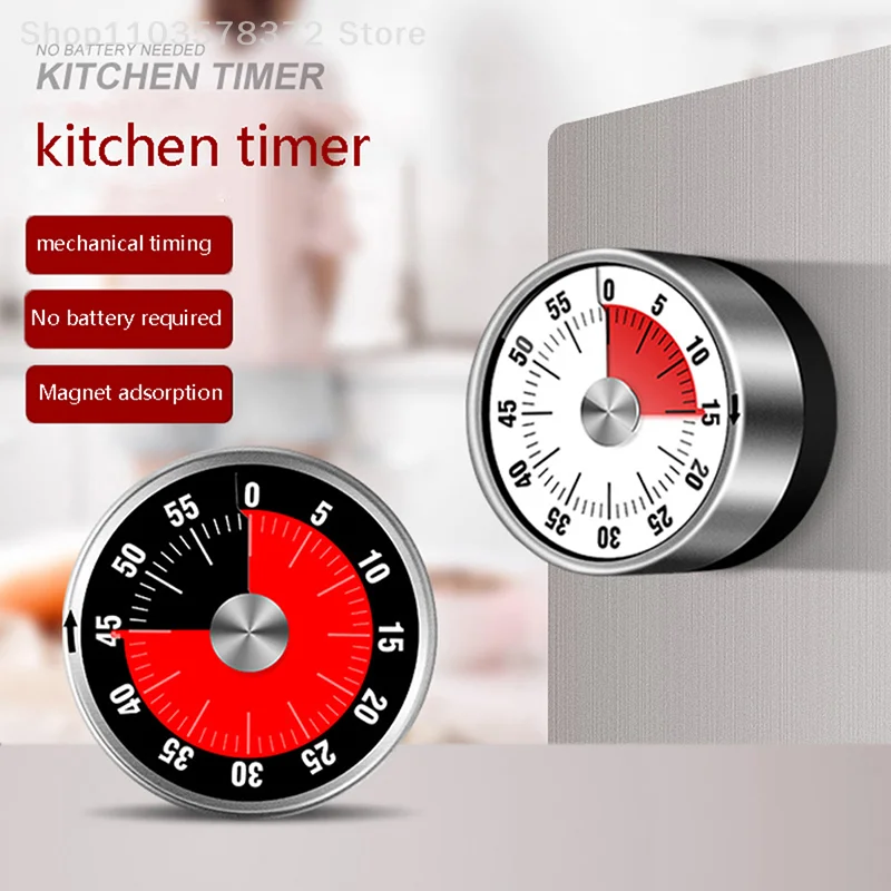 1Pcs Stainless Steel Visual Timer Mechanical Kitchen Timer 60-Minutes Clock Timer With Loud Alarm