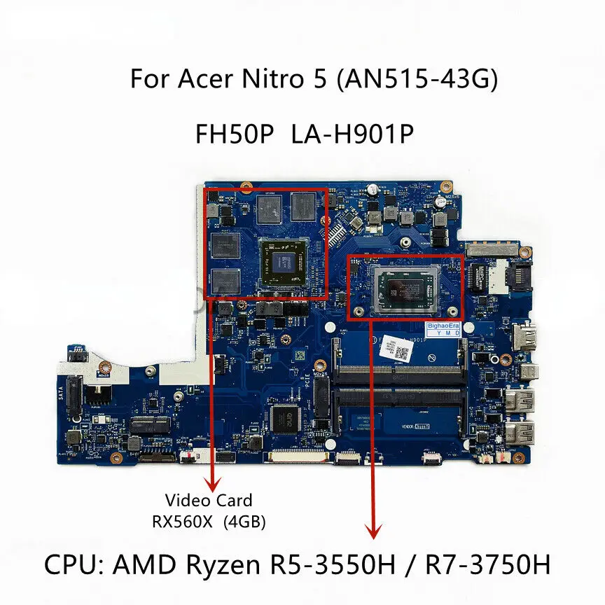 LA-H901P For Acer AN515-43G main board with R5-3550H R7-3750H RX560X 4GB-GPU-