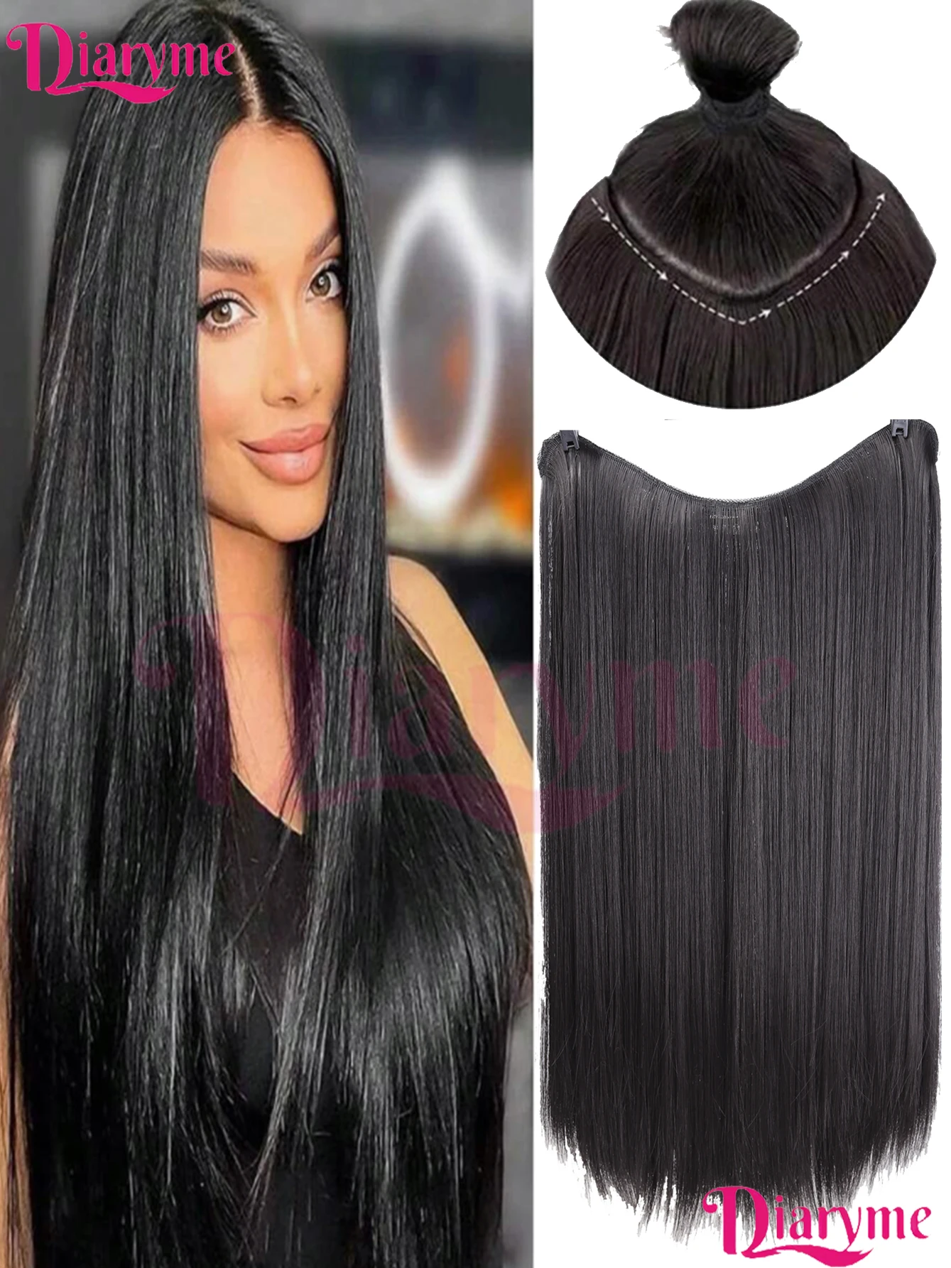 

Цельные V-образные накладные пряди из синтетических волос | Длинные прямые накладные пряди для волос, бесшовное крепление, невидимые и естественные, мгновенный объем