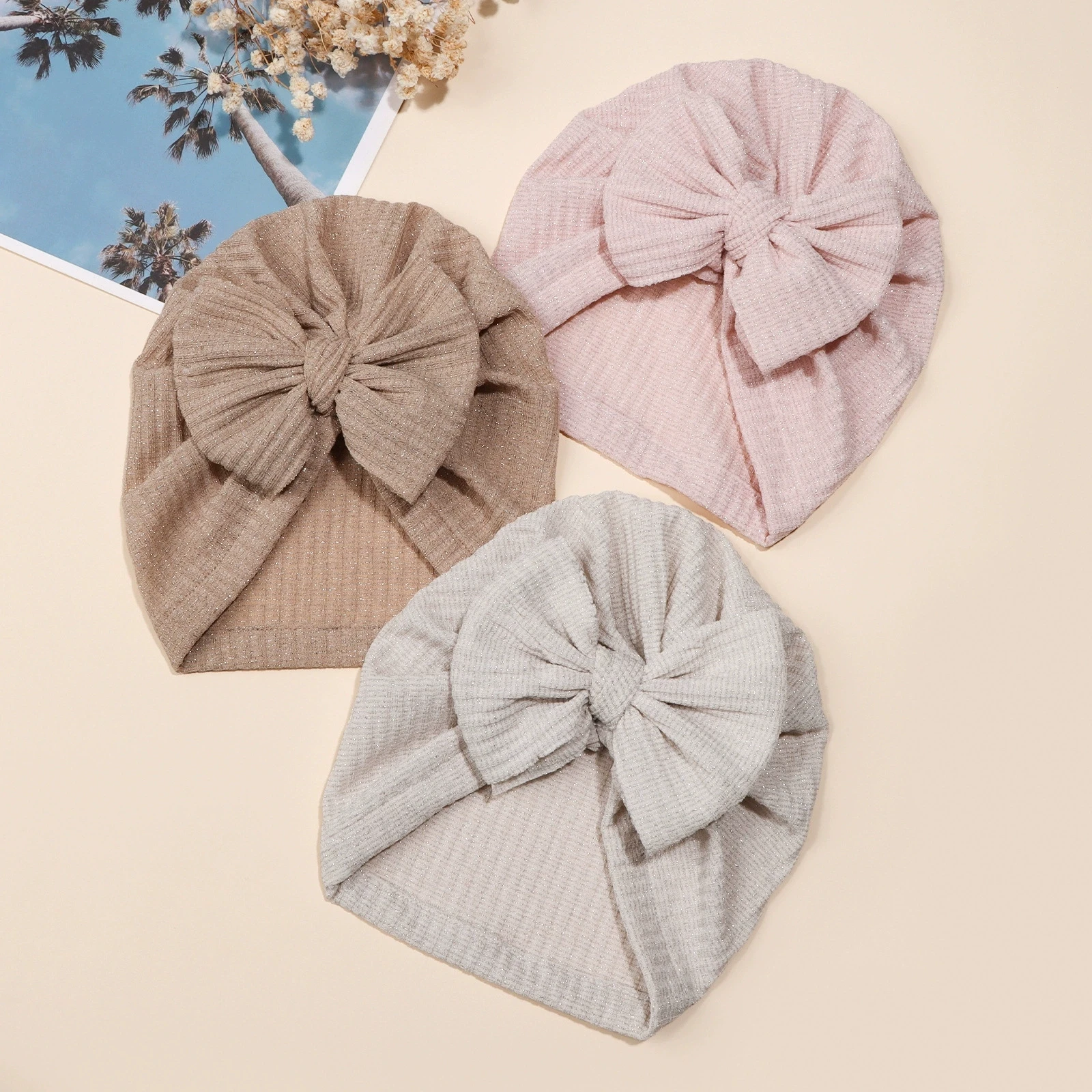 

3 шт., детский чепчик, милая шапка с бантом, индийские шапки для новорожденных, новые тканевые повязки на голову с бантом для маленьких девочек, шапка-бини, детский тюрбан, шапки-бини