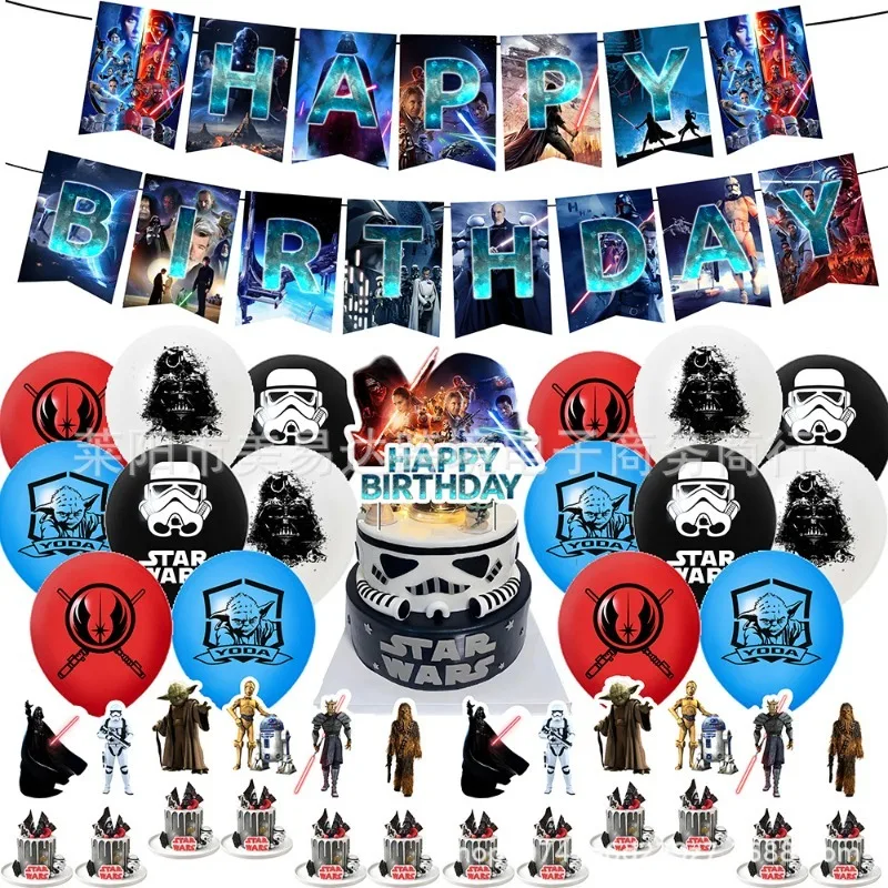 

4pcs Anime Star Wars Yoda Figure Birthday Party Supplies Table Accessory DIY Scene L Layout Banner Flag Cake Topper Latex Ballon