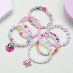 6pcs/set  Bracelet Party Bracelets Star Heart Candy Color Beads Children Kids Beads Bracelets Rings Set for Girls Gift