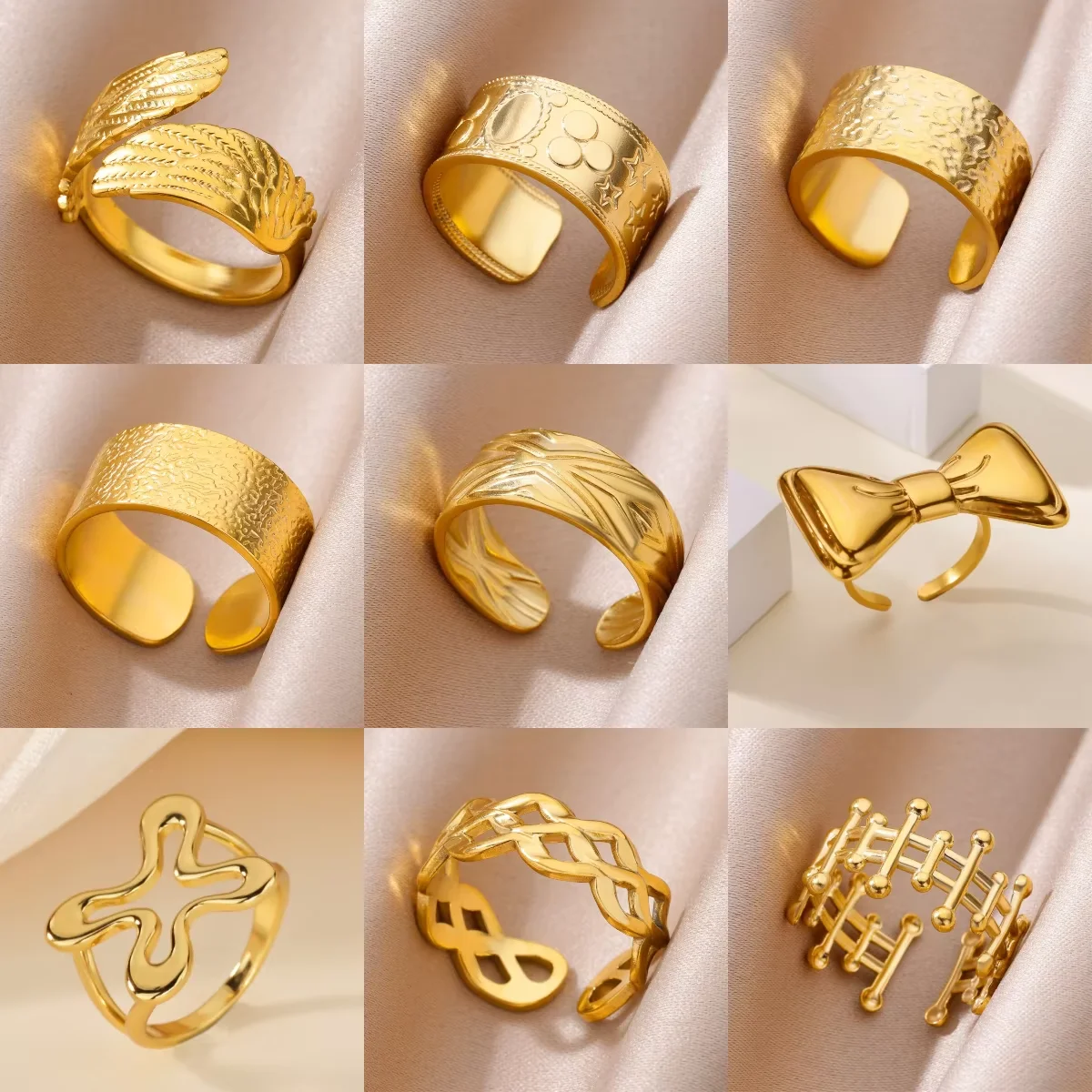 Bagues larges en acier inoxydable pour femmes, tendance or 2026, couleur or, bague ouverte, bijoux de mode punk pour couple, cadeaux de fête