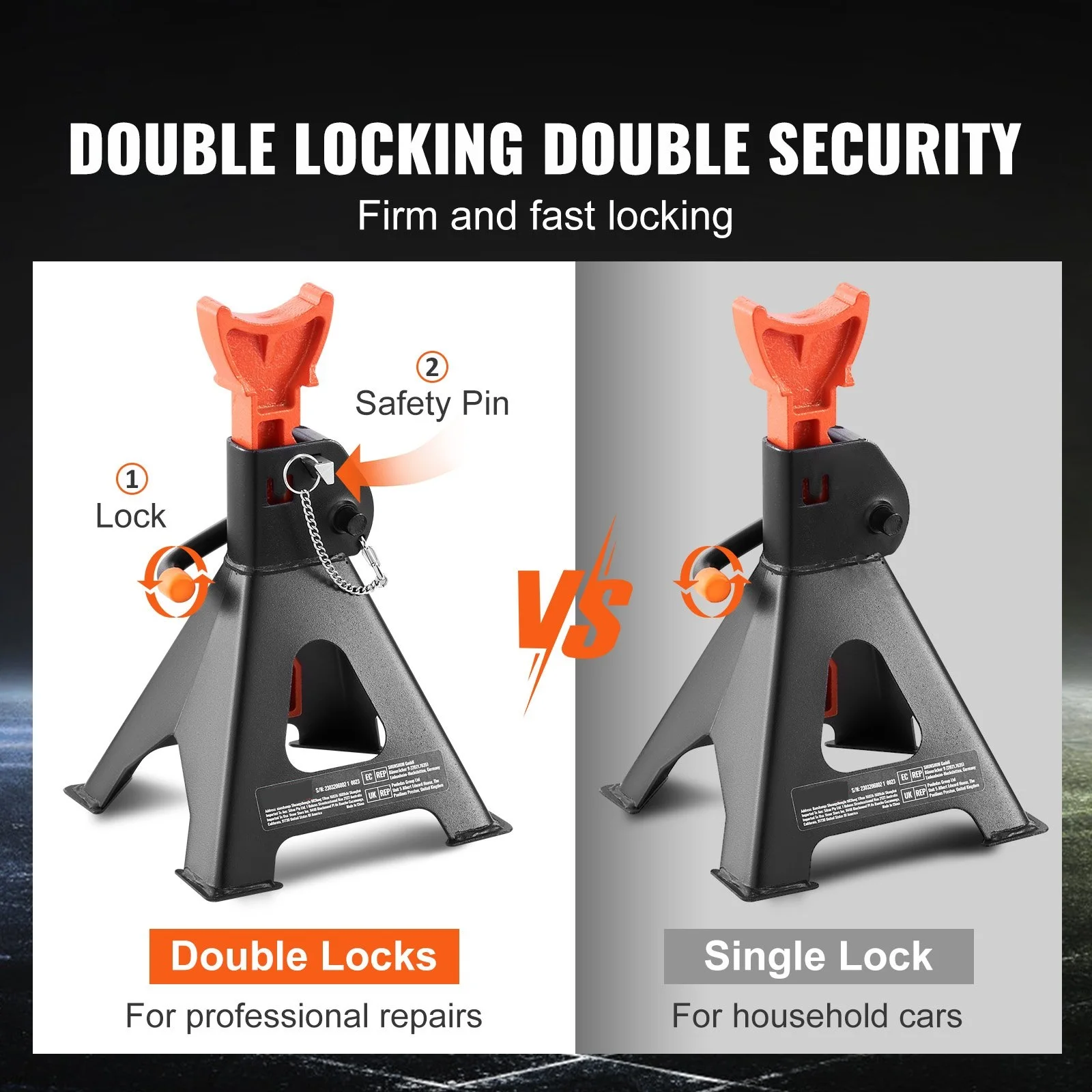 Jack Stands, 3 Ton (6000 lbs) Car Jack Stands Double Locking, 10.8-16.3 inch Adjustable Height, for lifting SUV, Truck,Car