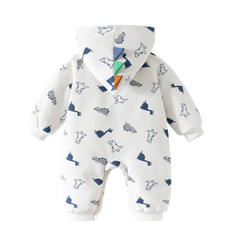 IYEAL Autumn And Winter Baby Boys And Girls Cute Cartoon Dinosaur Jumpsuit Newborn Warm Fleece Outdoor Clothing