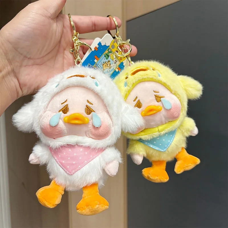 Cartoon huilende eend pluche pop sleutelhanger zacht speelgoed hanger creatief cadeau