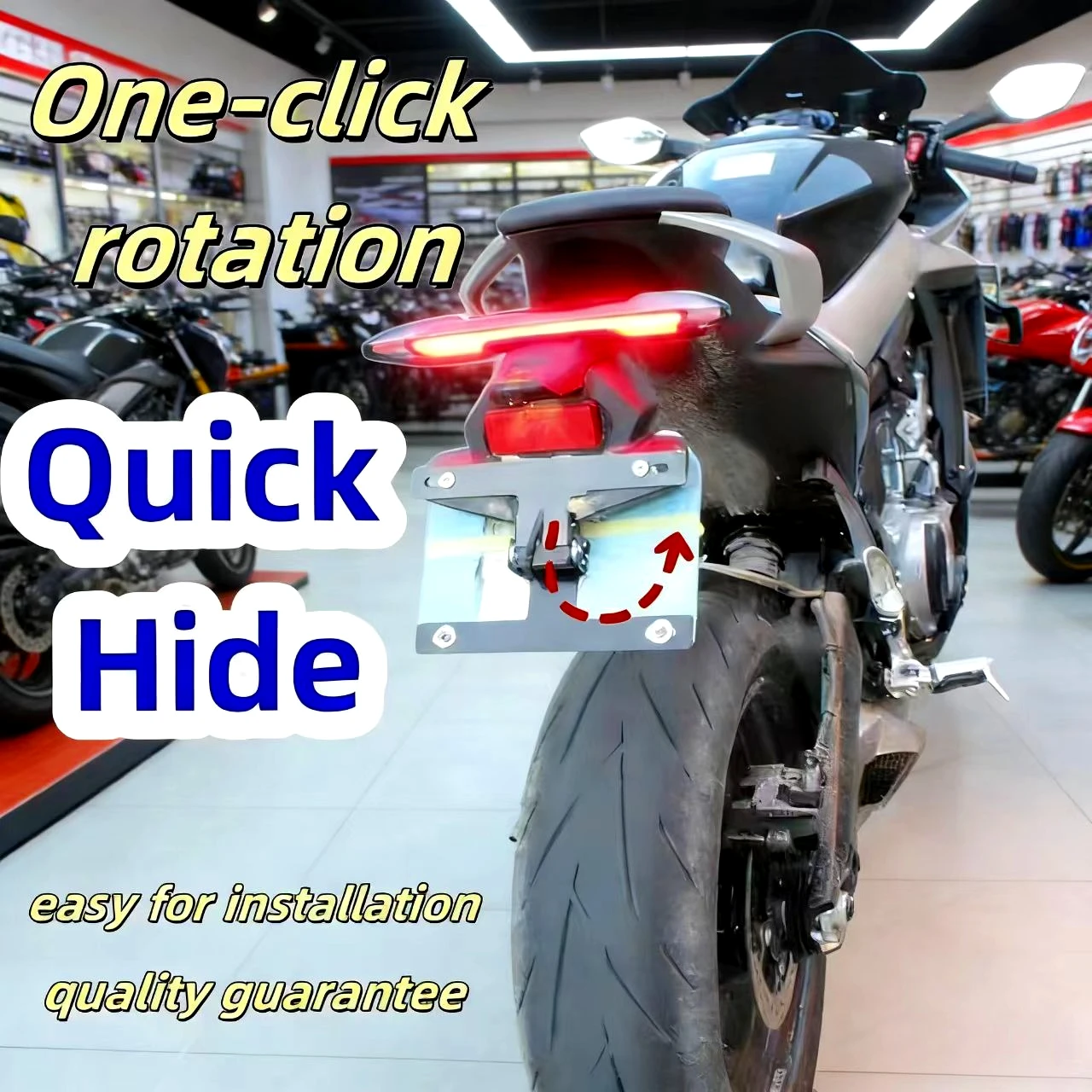 

Мотоциклетный номерной знак вращается свободно и может быть регулирован с помощью кнопочного переключателя, рамка управления, модный тренд.