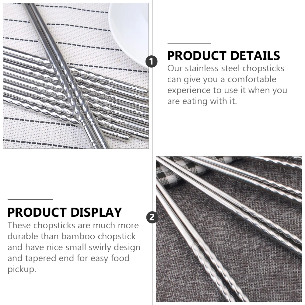 

10 pcs Spiral Stainless Steel Chopsticks Reusable Lightweight Non-Slip Food Environment-Friendly Passivated Tips Safe