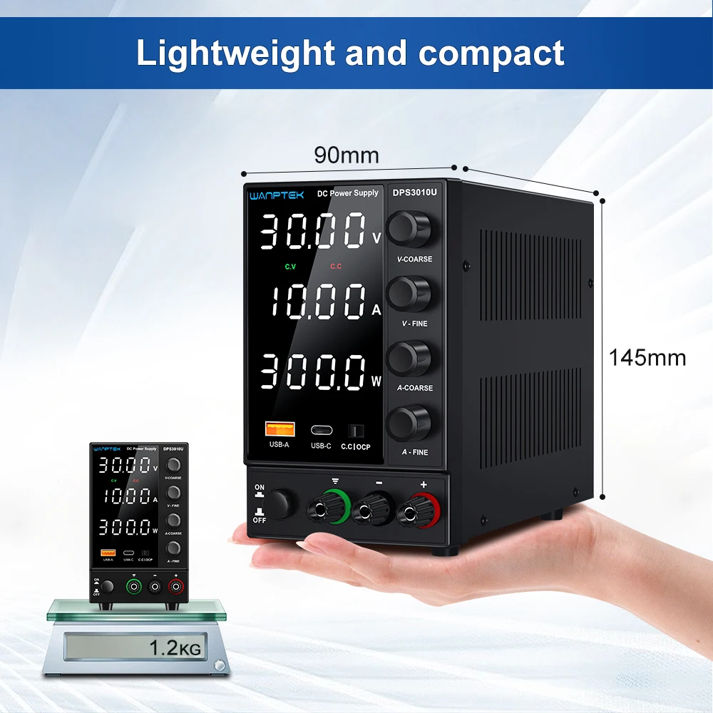 Einstellbares DC-Labornetzteil mit 4 Positionen, 30V 5A, 30V 10A, 220V/115V AC-Schaltwandler, USB/Tape-C-Schnellladung – Detail 9