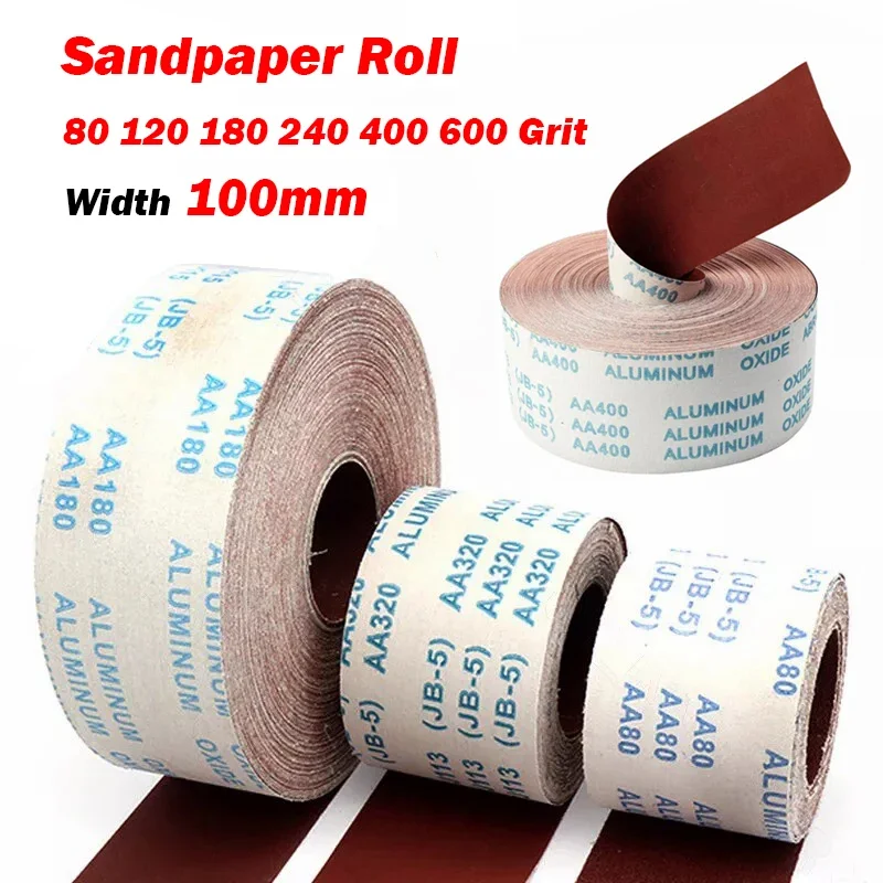 1/2/5/10Meter Sandpaper Roll Width 100mm Emery Burnish Cloth Sanding Abrasive Sheets 80 120 180 240 400 600 Grit For Metal Wood