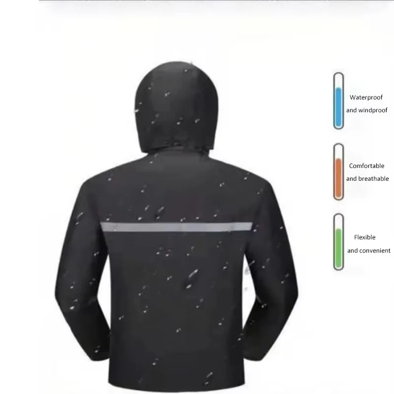 Herren-Regenanzug mit Kapuze, bestehend aus Jacke und Hose, wasserdicht, mit reflektierenden Streifen, Regenmantel für Motorradfahrer, Radfahrer, für Outdoor-Aktivitäten und als Arbeitskleidung bei Regen. – Detail 3