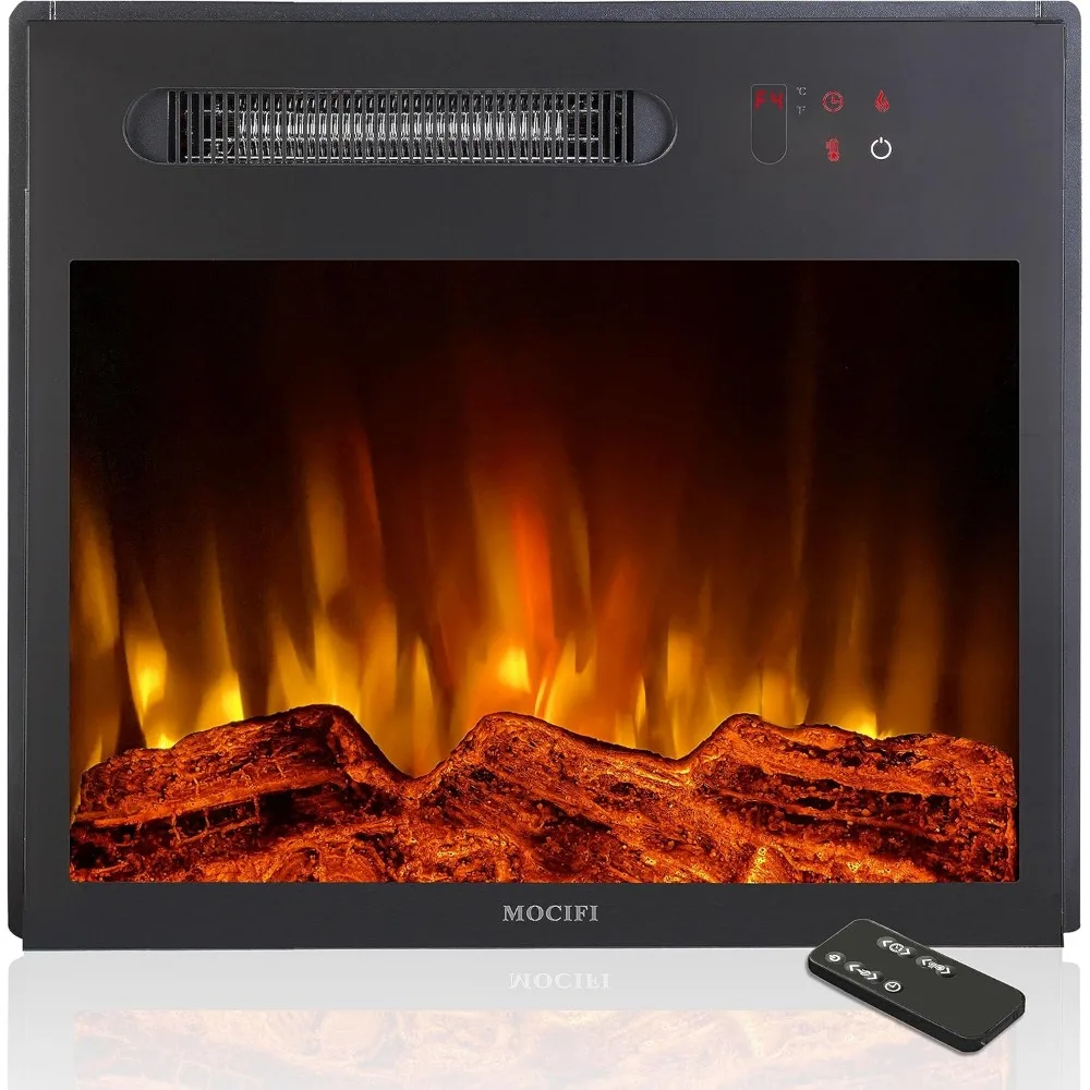 

23-Inch Electric Fireplace Insert with Heater, Recessed or Freestanding Design, Remote and Touch Screen Controls, Adjustable Fla