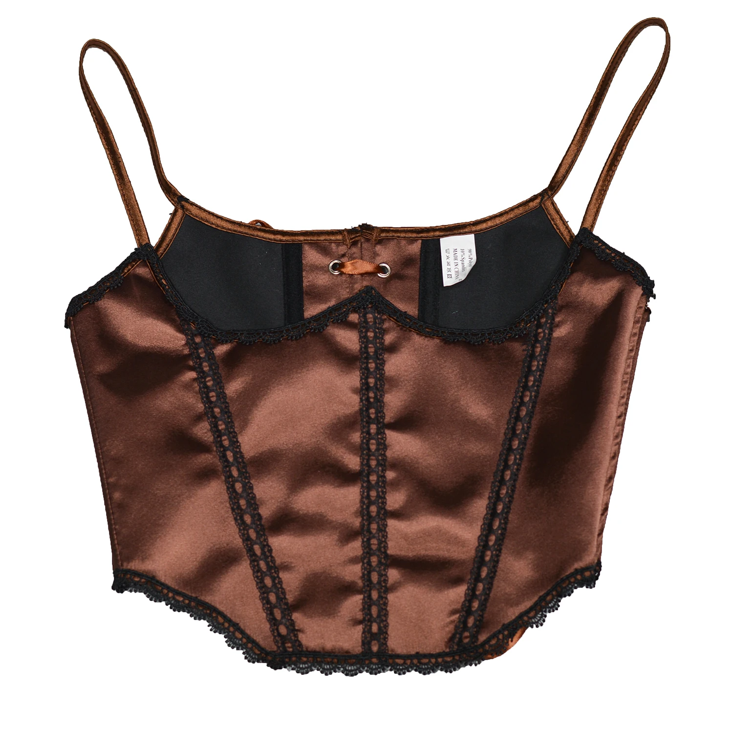 

Satin Courtcore Waist-Cinching Bustier Camisole Vintage Lace Trim Outerwear Corset Top for Women