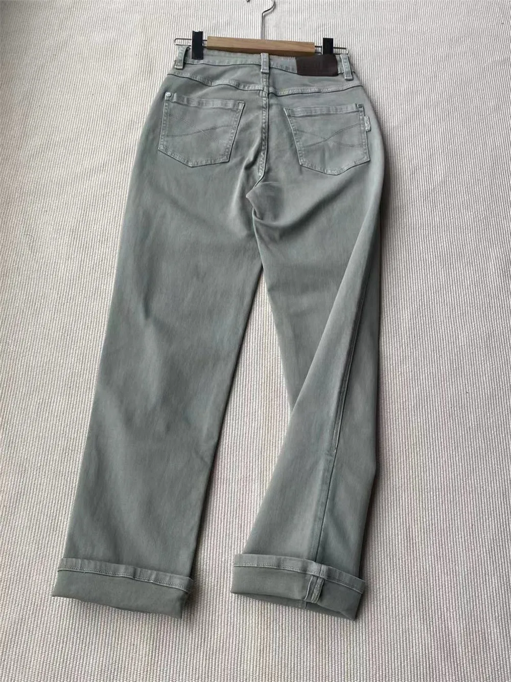 Women\'s Cotton denim Jeans Beading Pockets Summer High Waist Straight Leg Pants All-Match S-2XL