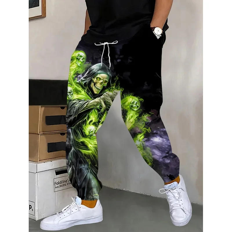 

Брюки с 3D принтом черепа, уличные брюки, мужские спортивные штаны с боковыми карманами, эластичные спортивные штаны на шнурке, брюки для бега для мужчин, повседневные брюки осень