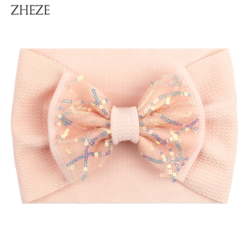 2024 Bling Double 5IN Bow Baby Turban For Girls Soft Waffles Fabric Elastic Headwrap Texture Kids Festival DIY Hair Accessories