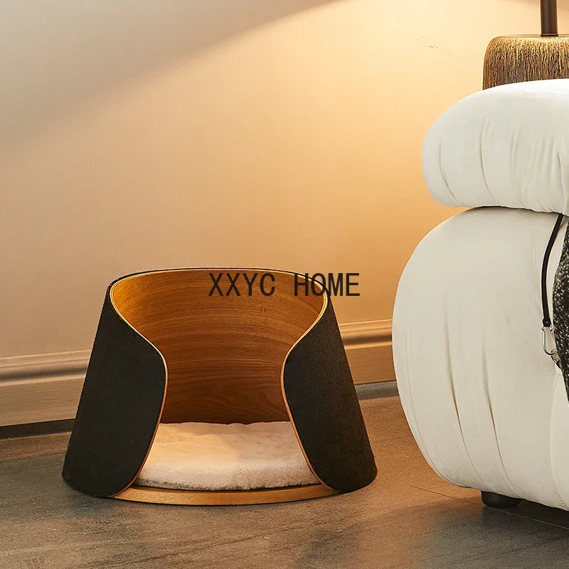 

Двухслойная Hoogimisige Gebogen Hout Kat Nest Kleine Двухслойная микрофоновая кровать Kleine Villa afneembaar En Wasbaar