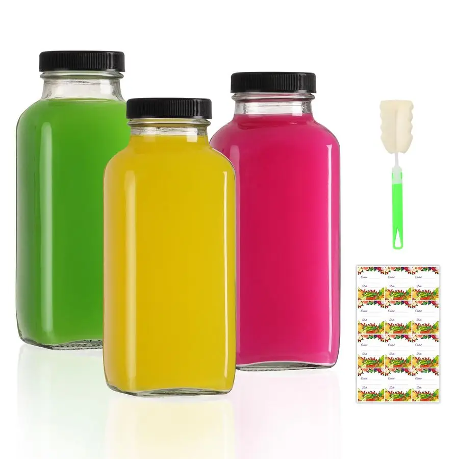 

12 oz Glass Bottles with Lids 3Pack for Juicing, Water, Kombucha 360ml Portable Juicing Bottles Reusable Glass 12oz 12fl.oz, Set