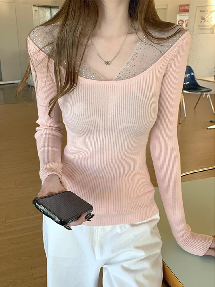 

Ele Long Sve Knitted One oulder Women's Base irt Winter 2026 New Design Slim Fit Faionable Underwear Top