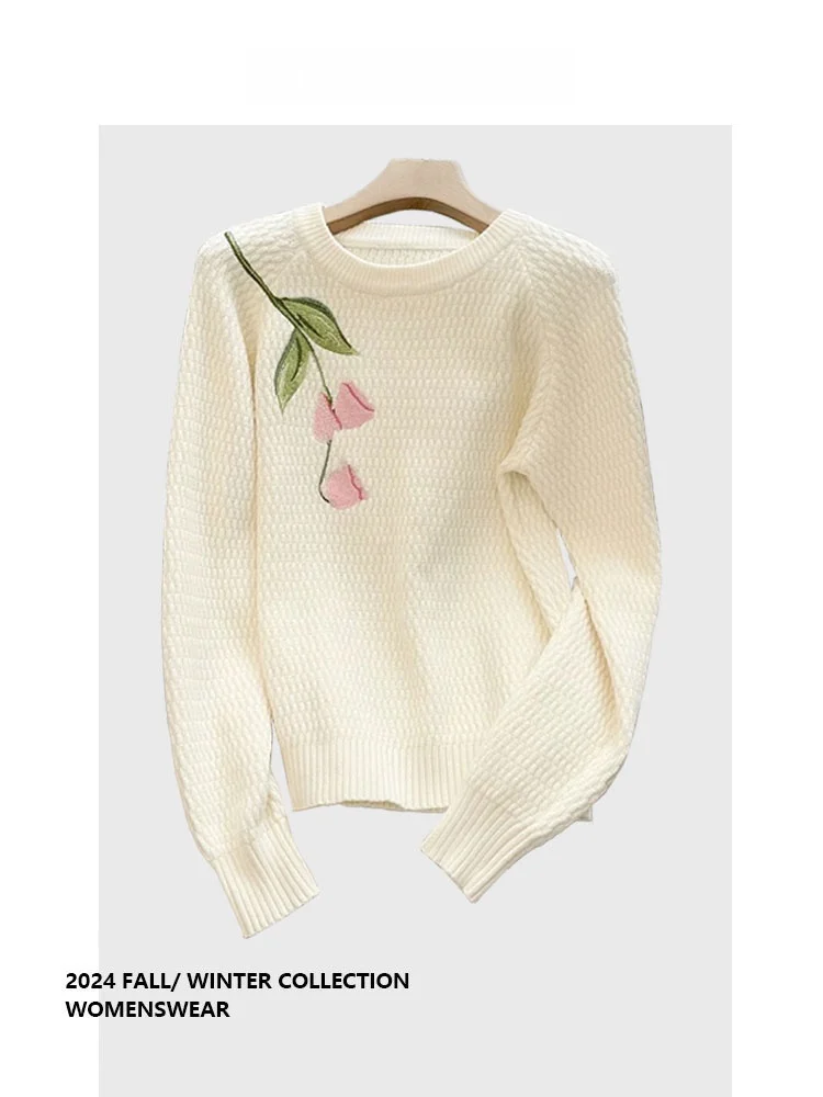 

Вязаный свитер Forever 2 с вышивкой, свободный крой, осенняя новинка, женская одежда больших размеров, базовая модель